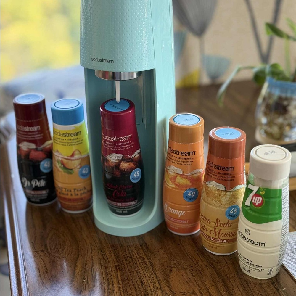 SodaStream Aqua Blue Sparkling Water Maker with Flavor Bottles